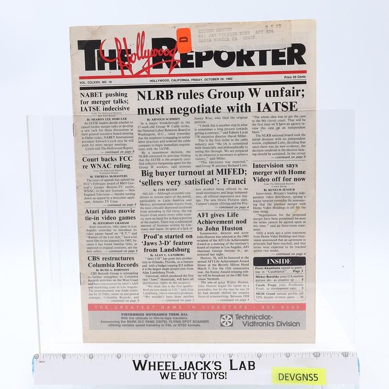 The Hollywood Reporter Magazine October 29, 1982 Vintage Movie Articles & Ads