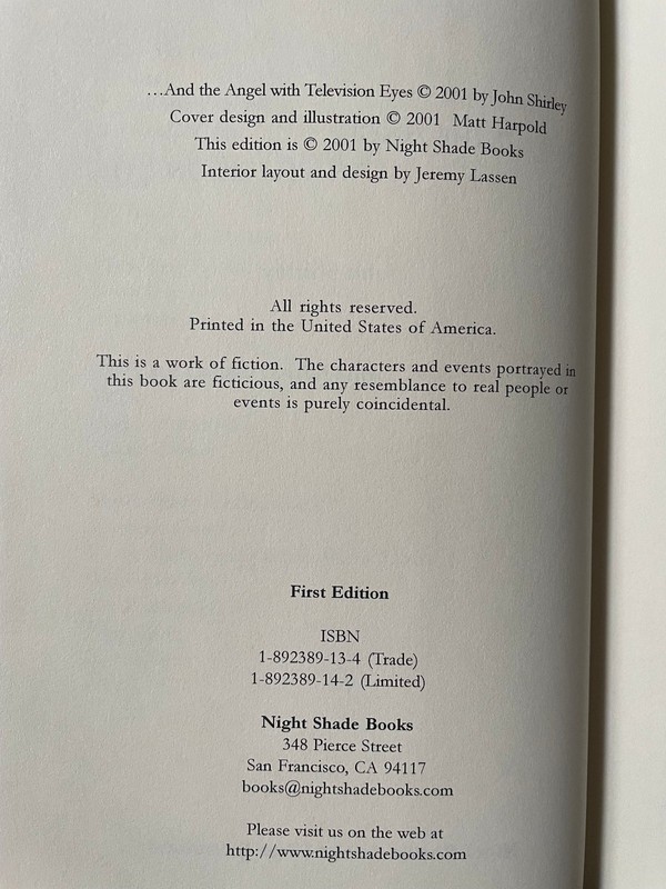 ...AND THE ANGEL WITH TELEVISION EYES (2001) John Shirley 1st trade hardcover OP gallery