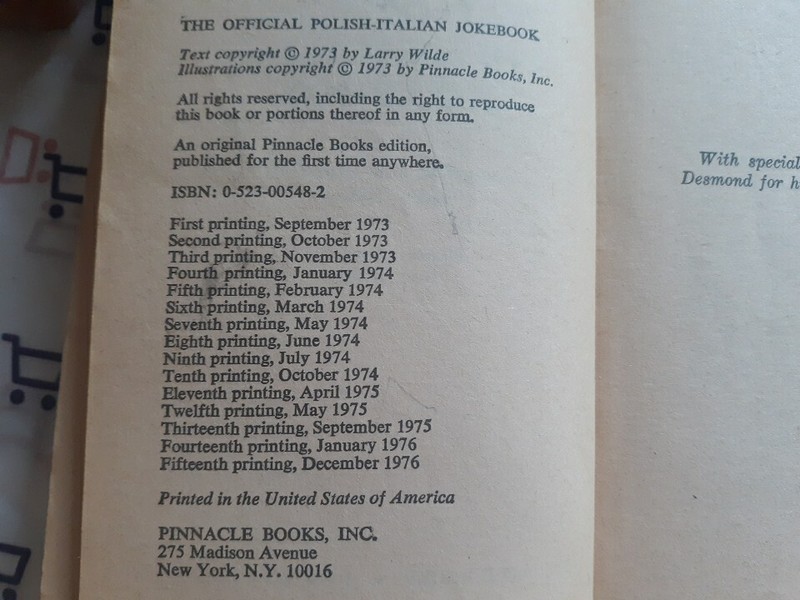 The Official Polish / Italian Joke Book by Larry Wilde | 1976 Double-Sided Humor gallery