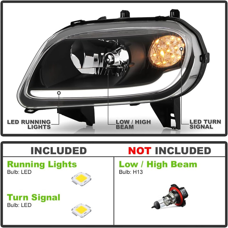 for 2006-2011 Chevy HHR Upgrade Style Black Housing LED Tube & Signal Headlights gallery