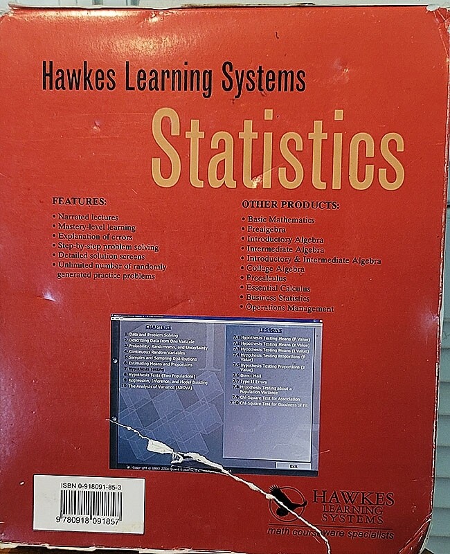 HAWKES LEARNING SYSTEMS STATISTICS - Explore Discover Learn - Like New! gallery