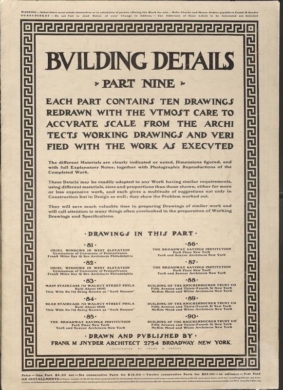 Building Details / Frank Snyder / Architectural drawings 1906 / partial 77 plans