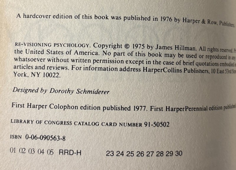 Re-Visioning Psychology by James Hillman First Ed Very Good gallery
