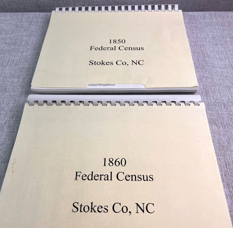 1850 & 1860 Federal Census Records Stokes County NC Lot of 2 Spiral Bound Books