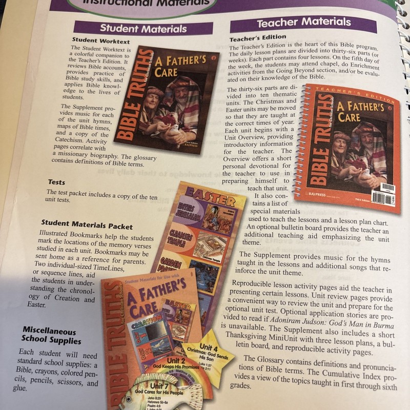 Bible Truths 1 A Father's Care Teacher's Edition BJU Press Connects Bible Events gallery