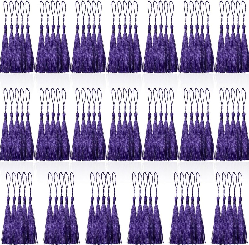 100 Pcs Purple Mini Tassels 13cm/5 Inch with Loops for Bookmarks, Jewelry Mak…