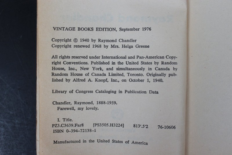 Farewell, My Lovely Raymond Chandler 1976 Vintage Books Edition Mystery PB gallery