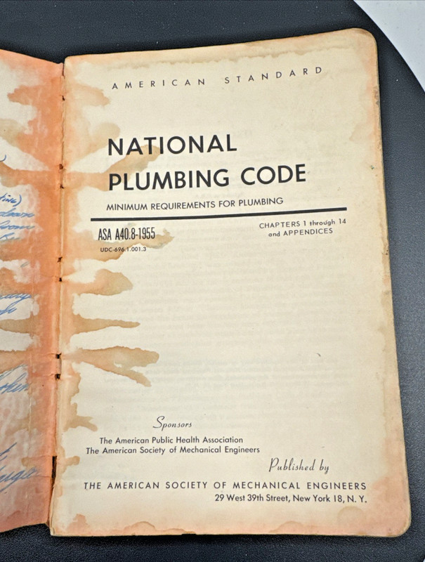 VTG 1955 National Plumbing Code Book ASA A40.8-1955 SC 174 Pages Illustrated gallery