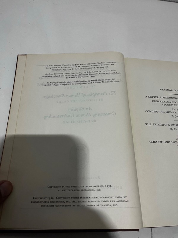 Britannica great books of western world #35 LOCKE BERKELY HUME HARDCOVER 1952 gallery
