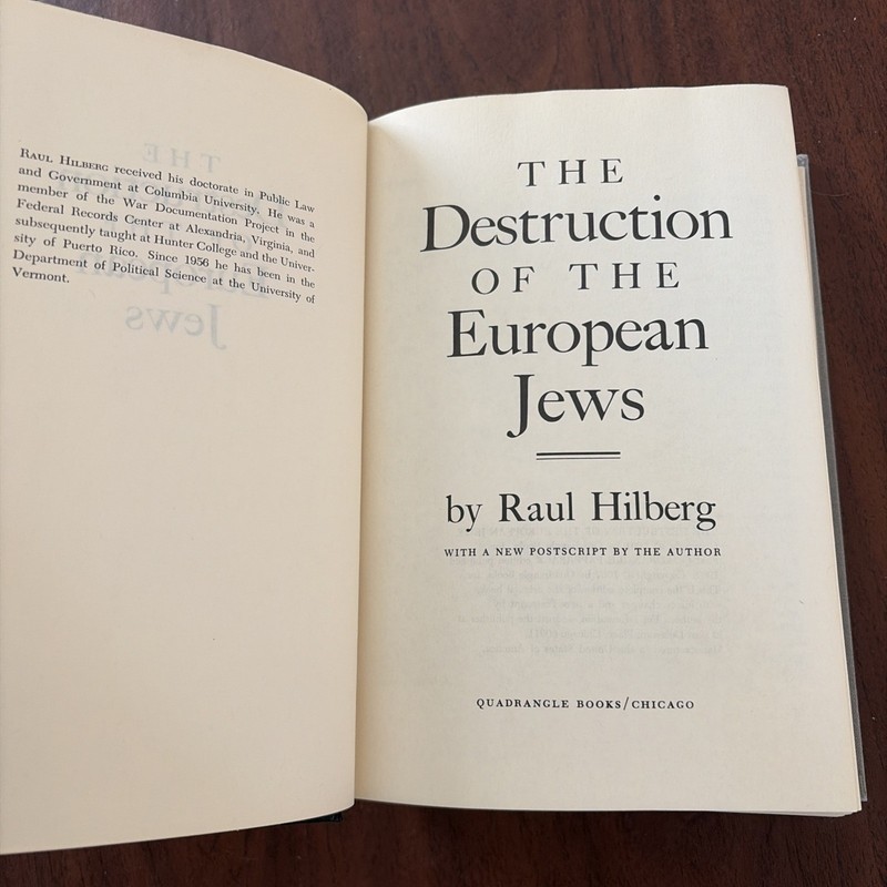 The Destruction Of The European Jews By Hilberg 1985 No DJ / HC Fourth Printing gallery