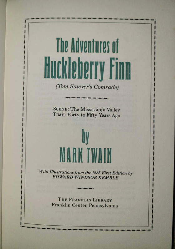 Vtg leather book, Huckleberry Finn by Mark Twain, illus. by Edward Kemble, 1979 gallery