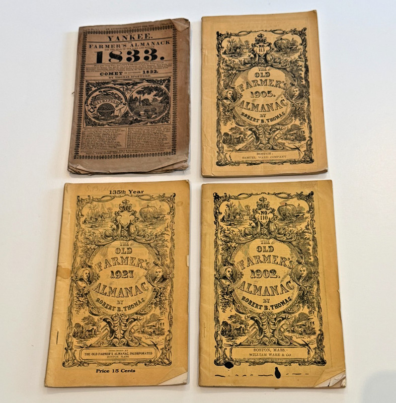4 Vintage Farmer’s Almanacs (1833, 1902, 1905 & 1927) Early American ephemera