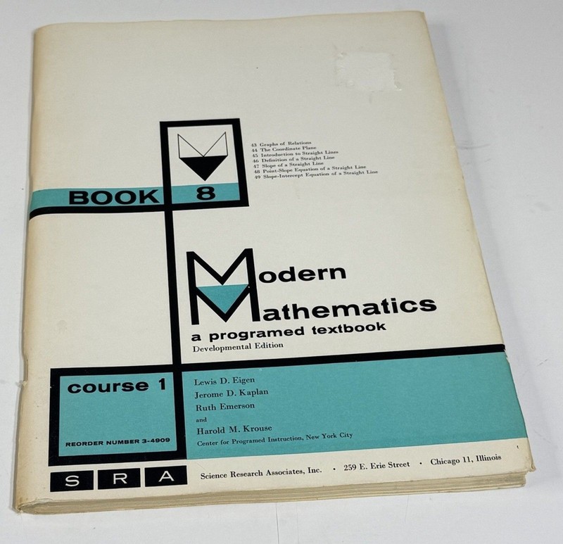 Vintage Modern Mathematics A Programed Textbook Book 8 Unused Course 1 SRA 1962