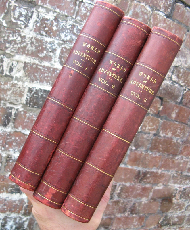1889 Antique Decorative Leather Books- The World of Adventure Cassell
