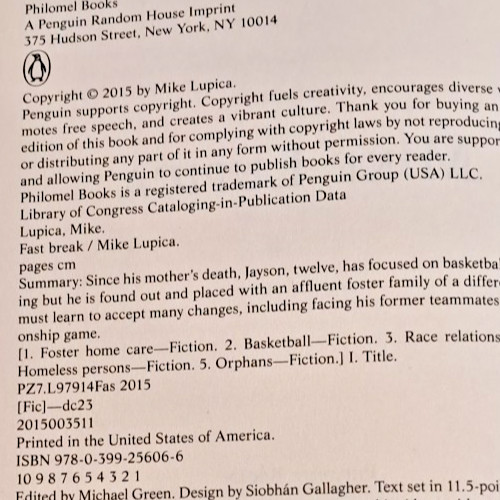 'Signed' Fast Break By Mike Lupica (2015) 1st Edition & Printing L1 gallery