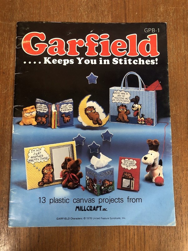 Garfield Keeps You in Stitches 13 Plastic Canvas Project Tissue Box Bag Bookmark