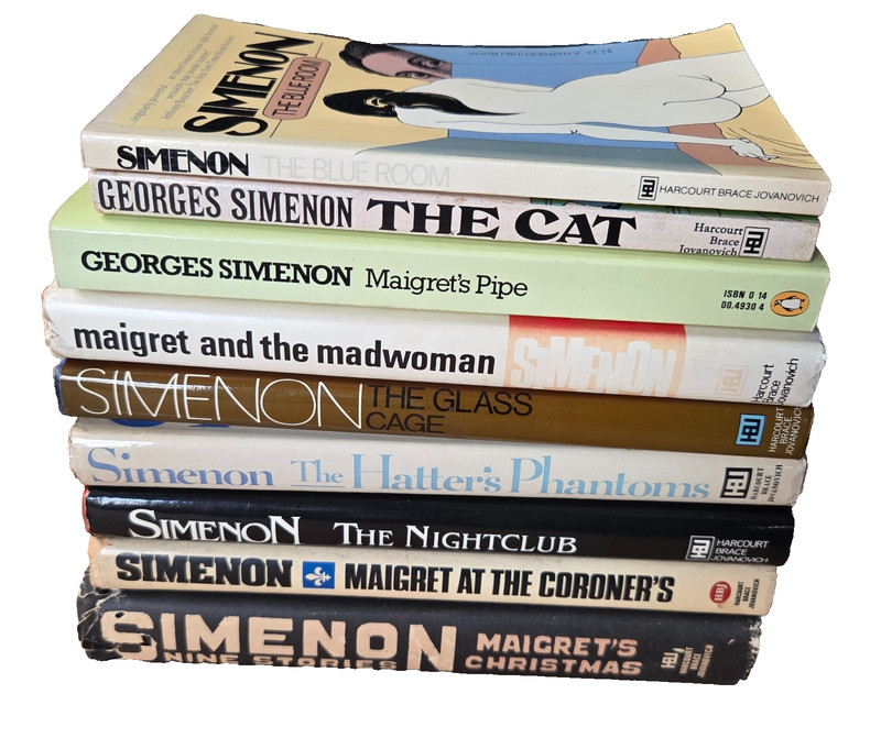 Lot of 9 vintage Georges Simenon 1st US w/djs English 1970s Maigret crime novels