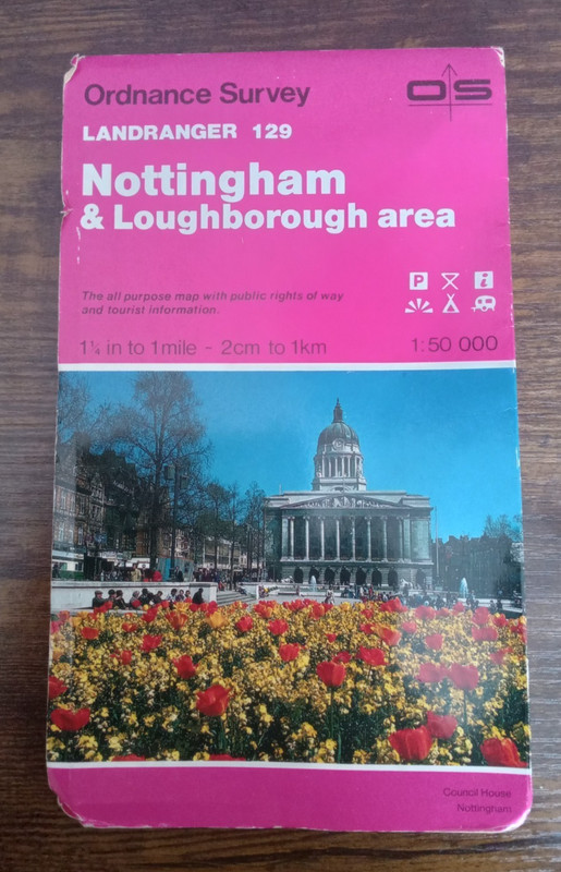 Ordnance Survey Landranger Map Sheet 129 Nottingham & Loughborough 1991. T3