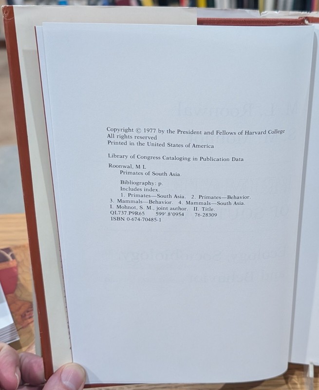 Primates of South Asia by M.L. Roonwal & S.M. Mohnot gallery