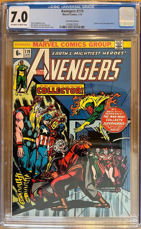 1974 AVENGERS #119 CGC 7.0 In The Clutches Of The Uncanny COLLECTOR