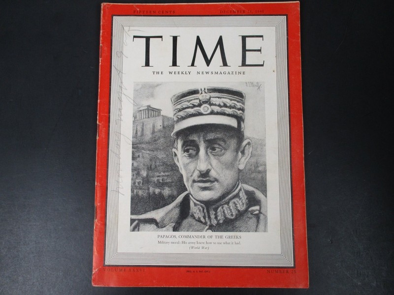 Time Magazine December 16, 1940, Papagos, Commander of the Greeks VTG