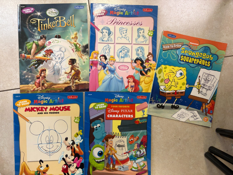 Disney Learn to Draw Lot of 5 Art Books Walter Foster, Jr. – Pixar, Spongebob, P