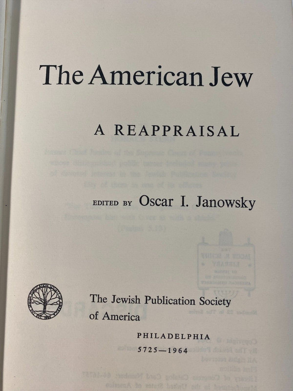 The American Jew-A Reappraisal by Oscar I. Janowsky 1964 HC/DC gallery