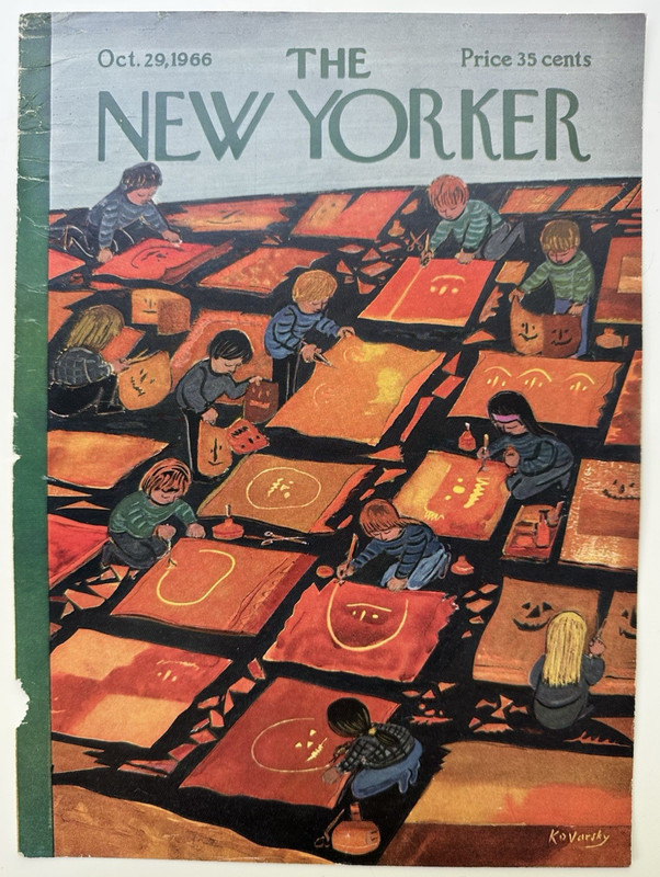 The New Yorker Magazine October 29 1966 COVER ONLY Kovarsky Kids Paint Pumpkins