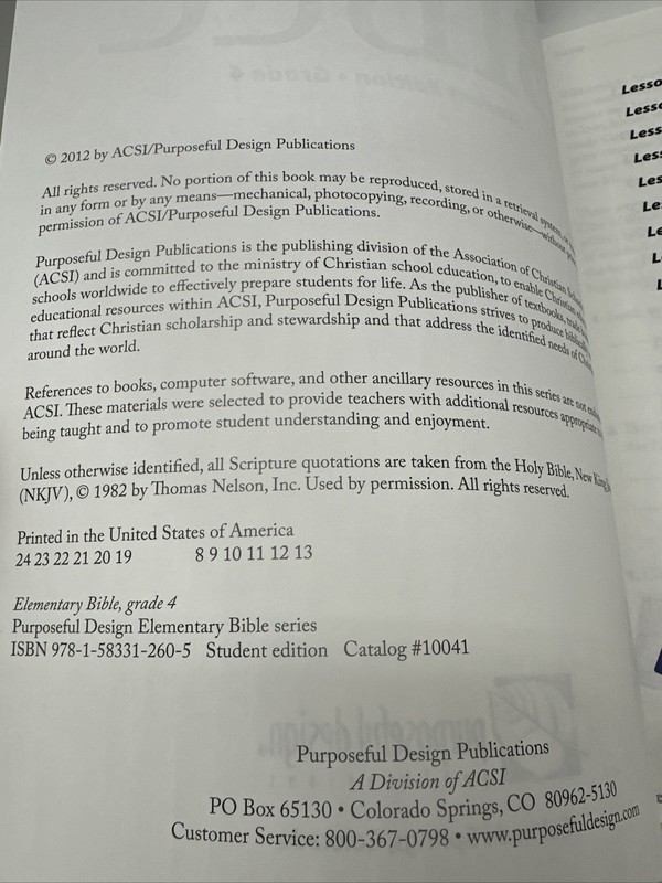 Purposeful Design Bible Grade 4 Student Workbook- 4th Grade NEW gallery