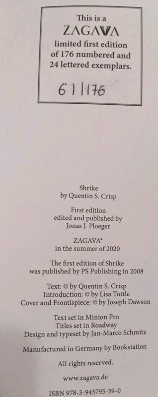 Shrike Quentin S Crisp Zagava Press Numbered Edition 061 1-176 Out Of Print Mint gallery