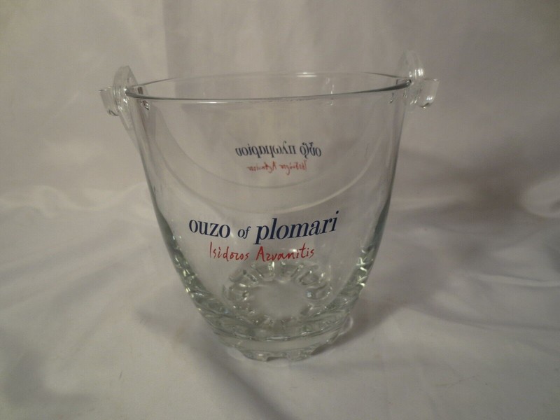 OUZO OF PLOMARI Isidores Arvanitis Glass Ice Bucket NEW