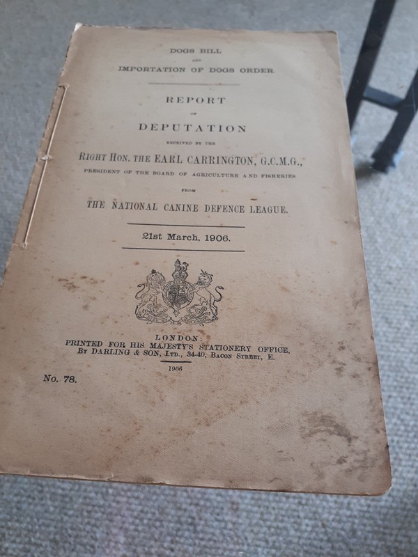 HMSO PAMPHLET DOGS BILL AND IMPORTATION OF DOG ORDER 1906 RT HON EARL CARRINGTON