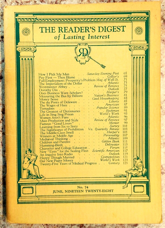 Reader’s Digest mag, June 1928, Richard E Byrd, Havelock Ellis, Du Pont family
