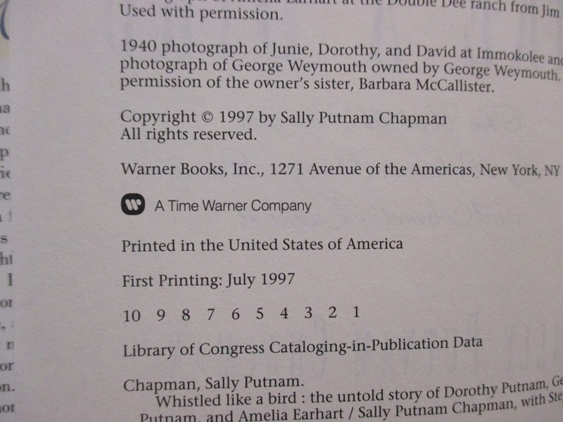 SALLY PUTNAM CHAPMAN Signed Book("WHISTLED LIKE A BIRD"-1997 1st Edit. Hardback gallery