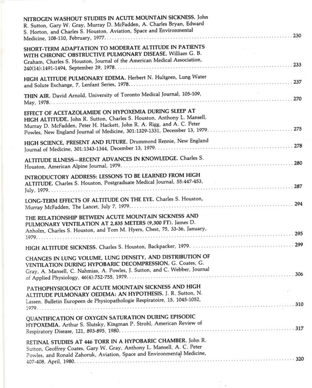 High Altitude Physiology Study -- Collected Papers / Charles S. Houston, MD ed. gallery
