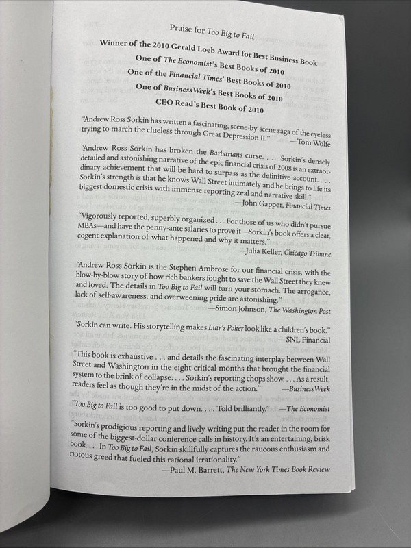 Too Big to Fail: The Inside Story of How Wallstreet Andrew Ross Sorkin Paperback gallery