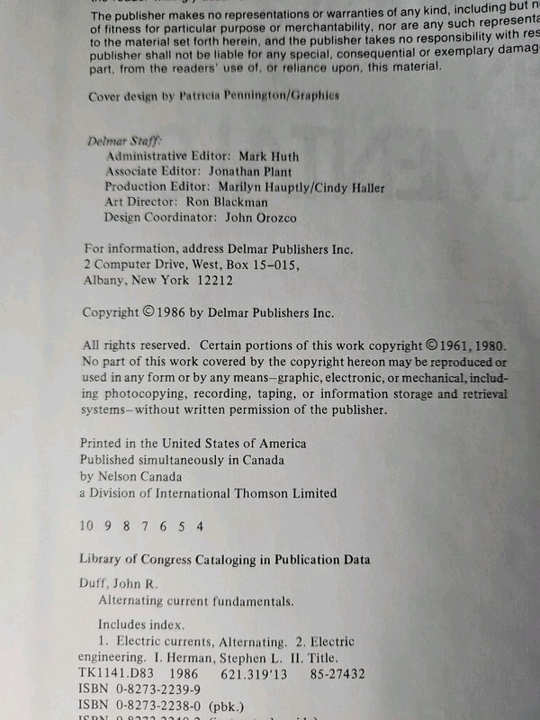 Alternating Current Fundamentals by Stephen L. Herman and John R. Duff (Trade... gallery