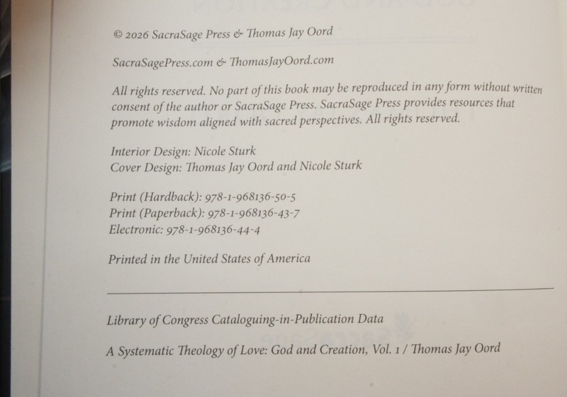 A Systematic Theology of Love Vol 1 God & Creation by Thomas Jay Oord New/H.C gallery