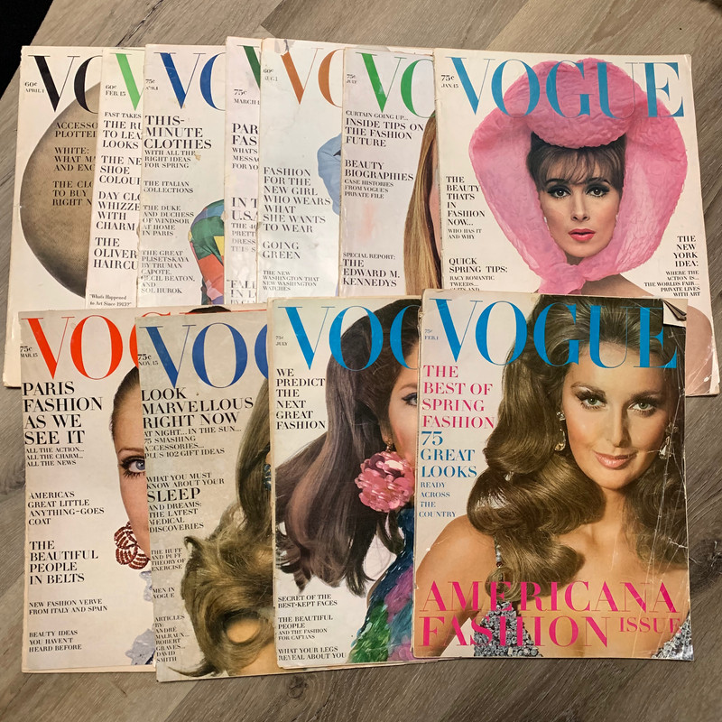Lot of 11 Vintage Vogue Magazines 1963 1964 1965 1968 | Low Grade *Please Read* gallery