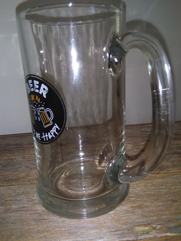 BEER Makes Me Happy Glass Mug with Handle - Thick & Heavy & Made in Italy - 16oz gallery
