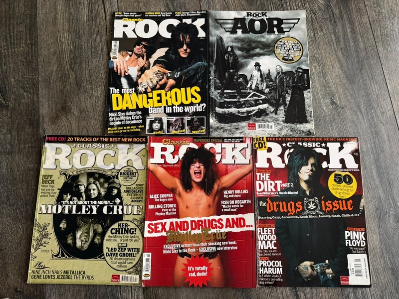 MOTLEY CRUE Classic Rock Magazine 5pc Lot Nikki Sixx Hair Metal Memorabilia