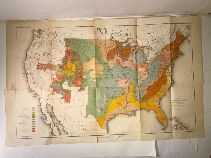 GEOLOGY 1884 LARGE FOLDING GEOLOGIC MAP OF THE UNITED STATES By WJ McGhee Scarce gallery