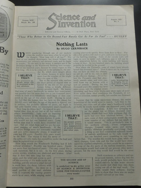 Hugo Gernsback [Editor] – SCIENCE AND INVENTION August 1925 – Ray Cummings gallery