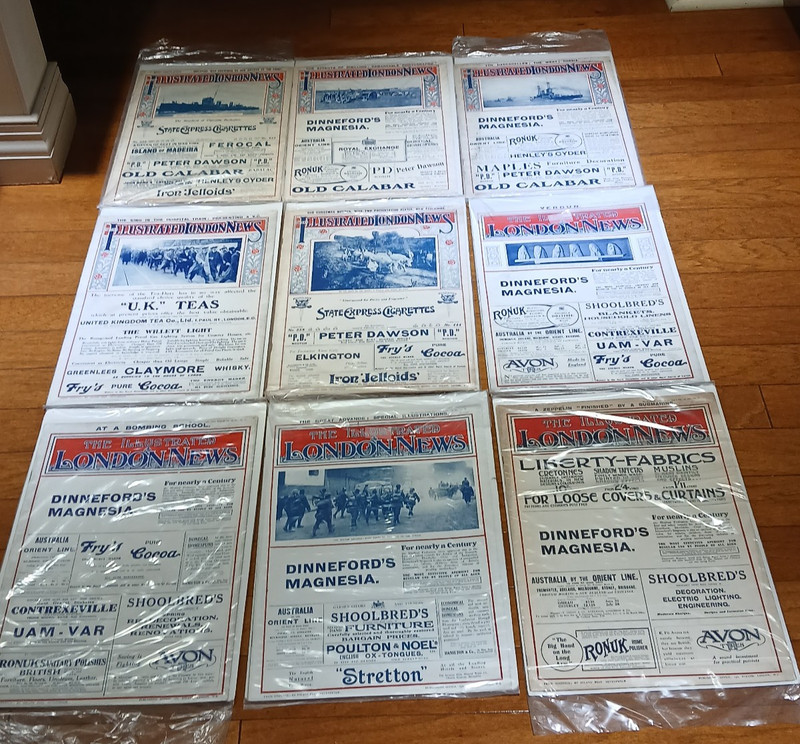 The Illustrated London News 1915-16 – 9 Copies of WWI Coverage and Pictures