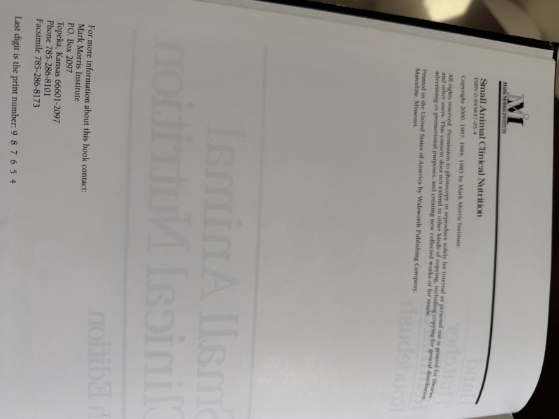 Small Animal Clinical Nutrition 4th Edition Hardcover Book gallery