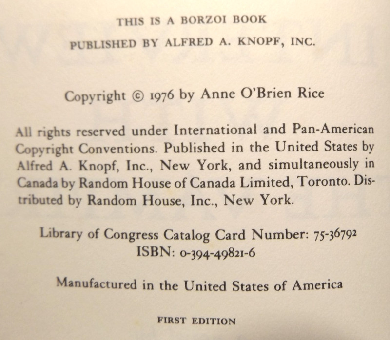 Anne Rice Interview With The Vampire (1976) HC.DJ. First Printing Signed. Good- gallery