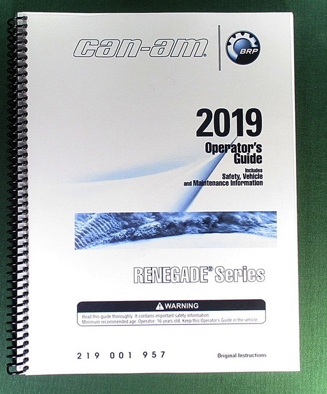 2019 Can-Am Renegade 1000R Owner’s Manual: 188 Pages & Protective Covers!