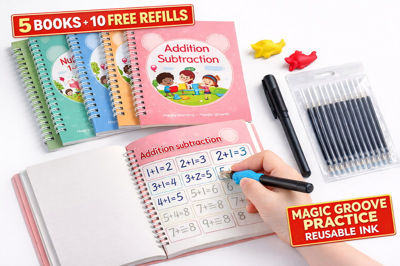 5Pcs Magic Practice Copybook for Kids Reusable Handwriting Groove BookSet Age3-8