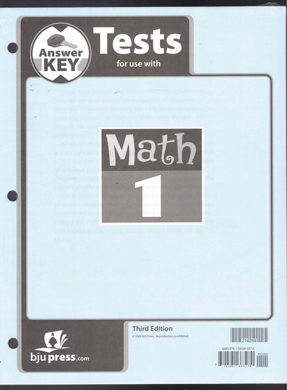 Answer Key Tests for use with Math 1 (Third Edition) BJU Press