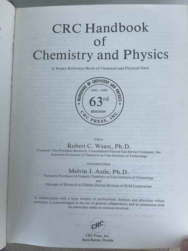 CRC Handbook of Chemistry and Physics 63rd edition 1982-1983 gallery